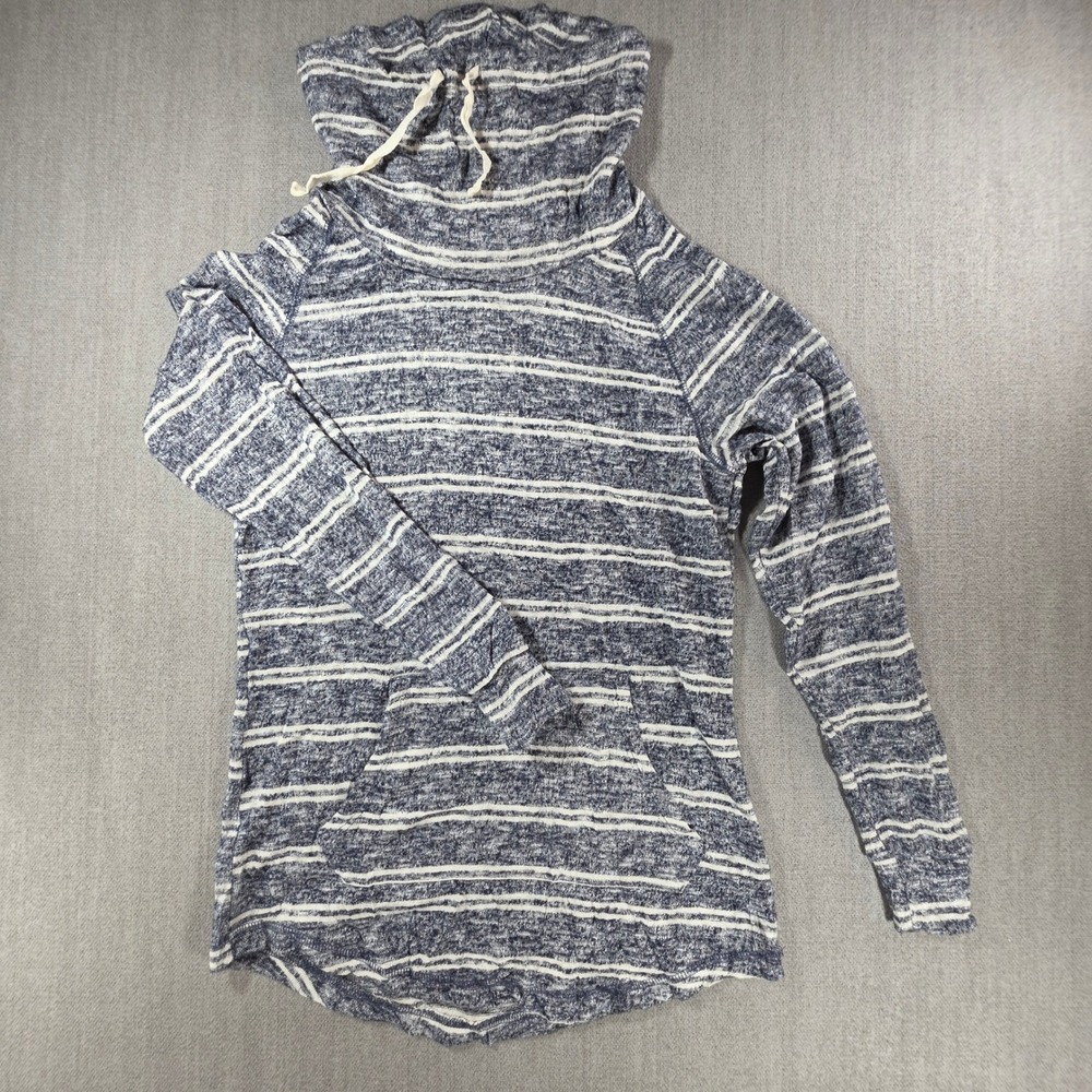 Market &‎ Spruce Top Women M Blue White Striped Cowl Neck Pullover Pocket